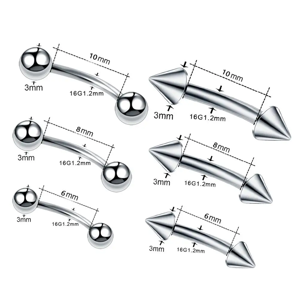 2PCS Stainless Steel 16G Eyebrow Banana Piercing Ring Labret Lip Tongue Piercing Snake Eyes Banana Lengua Rook Tragus Earring Piercing Jewelry Body Piercing Earrings Ear Piercing Jewelry Metal Jewelry Body Piercing Jewelry Body Jewelry