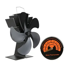 Fireplace 5-Blades Silent Motor Heat Powered Circulates Warm/Heated Air Eco Stove Fan with Thermometer,for Gas/Pellet/Wood Stove