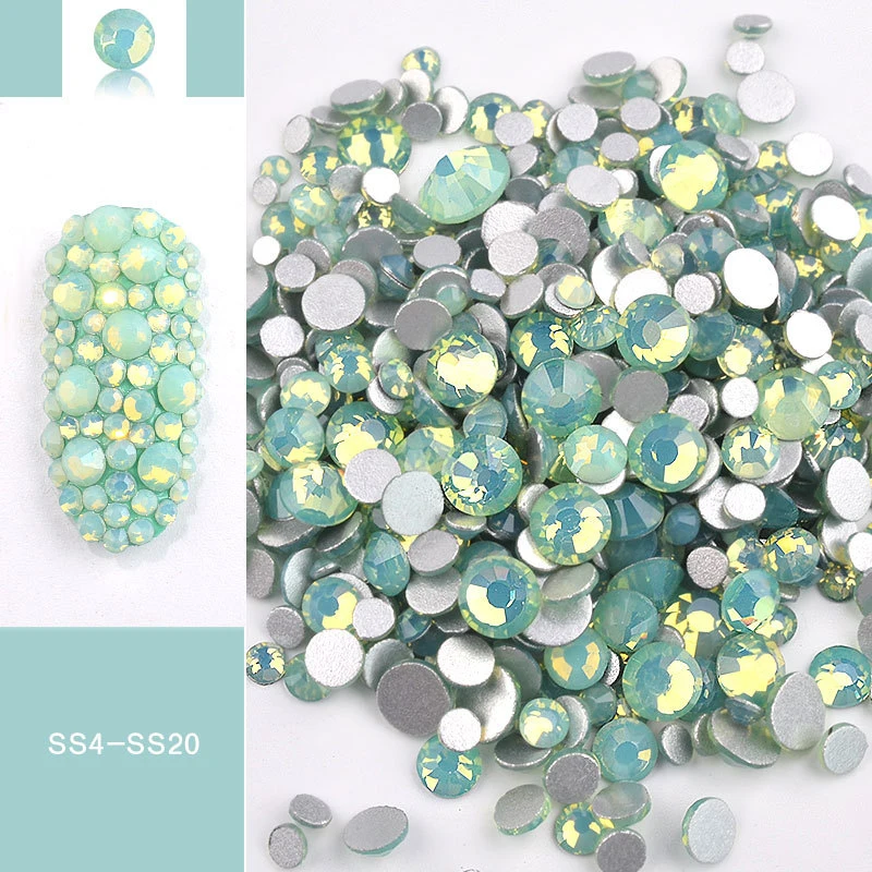 350pcs Mixed Size SS4-SS20 Blue/Green/Pink/White Opal 3D Crystal Nails Art Rhinestone,Flatback Glass Nail Art Decoration
