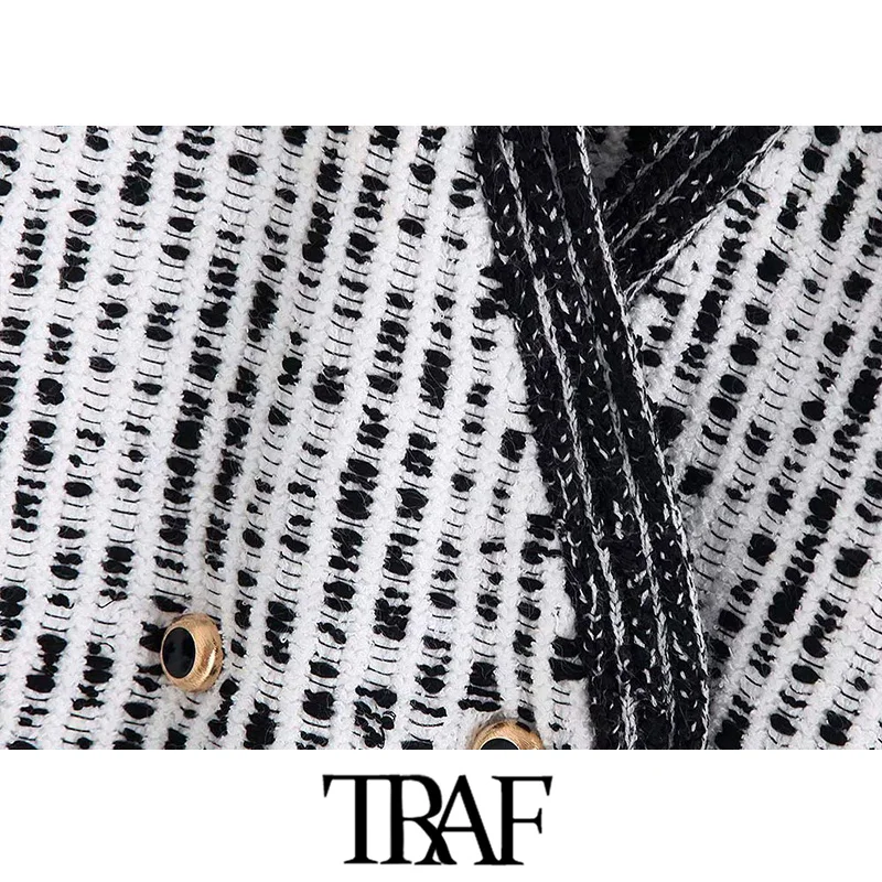TRAF женский винтажный стильный двубортный вязаный кардиган с карманами, модный свитер с v-образным вырезом и длинным рукавом, верхняя одежда, шикарные топы