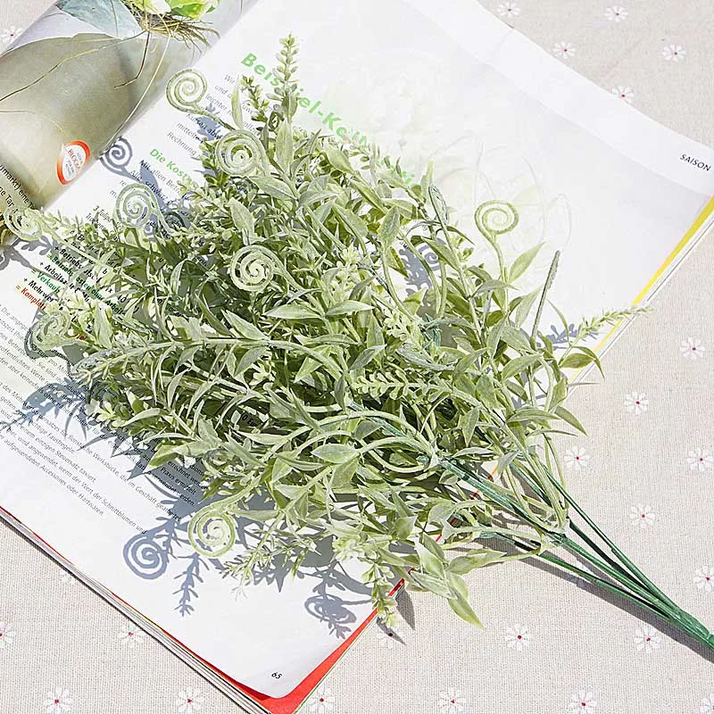 Искусственные цветы Пластиковые листья белый пушистый порошок гиппокамп партия из искусственной травы в виде растения на свадьбу, домашнее декорирование аксессуар - Цвет: green