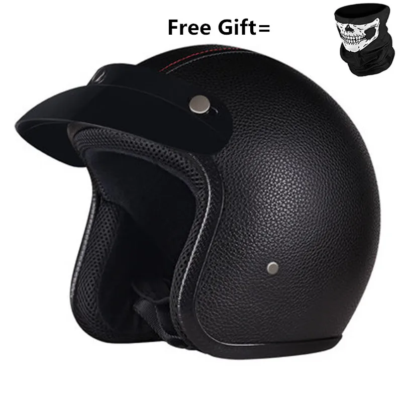Шлемы мотоциклетный открытый шлем PU черная кожа DOT Approved M L XL