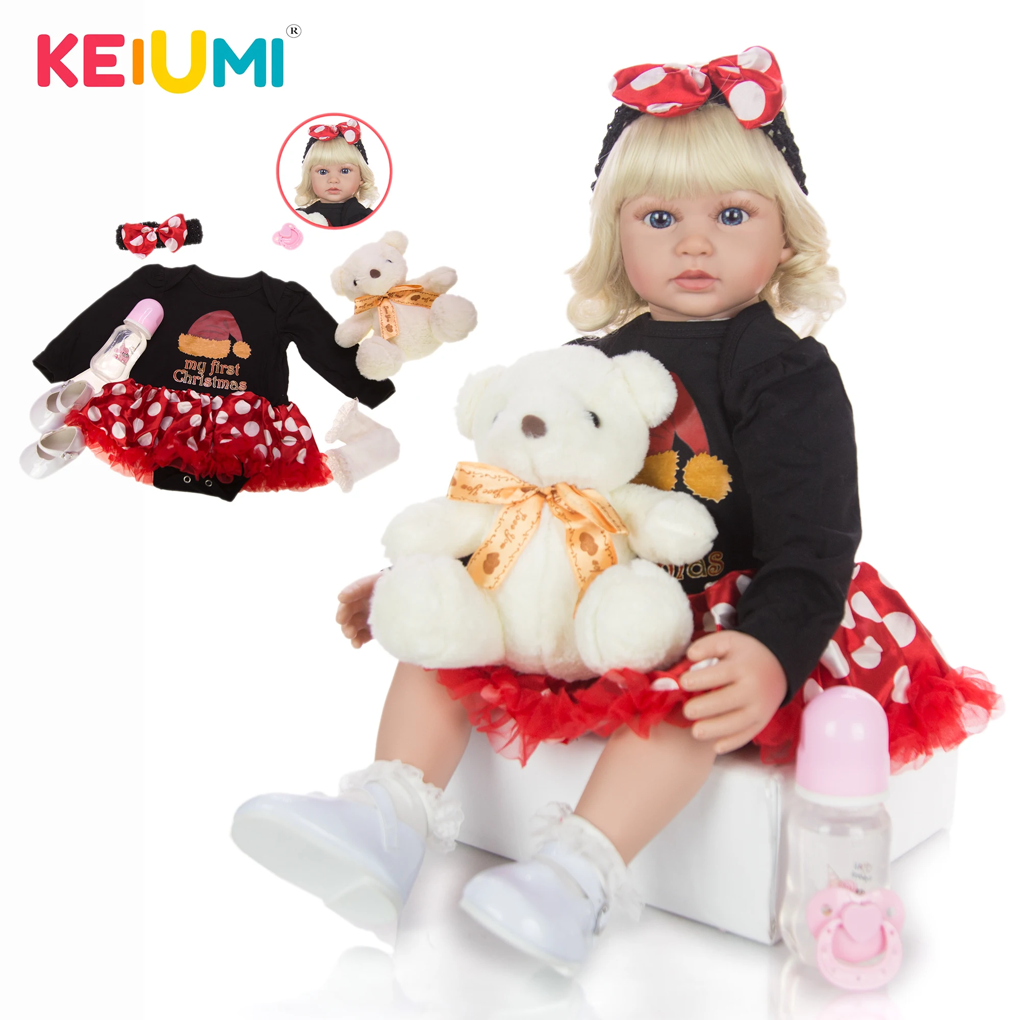 KEIUMI 24 дюйма модные милые золотые локоны для новорожденных Рождественская