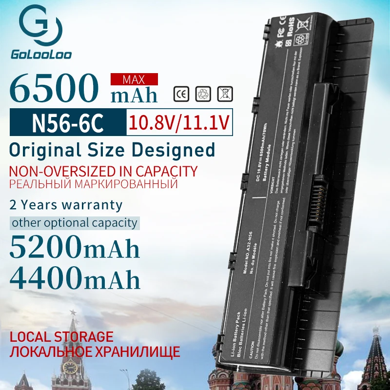 Golooloo Аккумулятор для ноутбука Asus 6500 мА/ч 11 1 В N56D N56DP N56V N56VJ N46 N46V A33 N56 N46VJ N46VM N46VZ