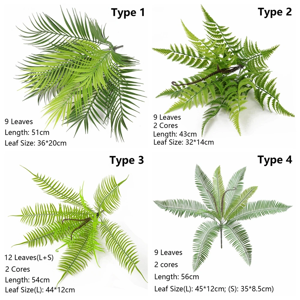 1 букет ремесло листва искусственные Пальмовые Листья декоративные растения фолий Cycas Листья папоротника Свадебный домашний декор фотографии реквизит