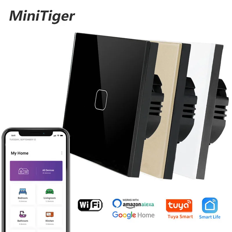 Стеклянная панель Minitiger стандарт ЕС/Великобритании Tuya сенсорный выключатель