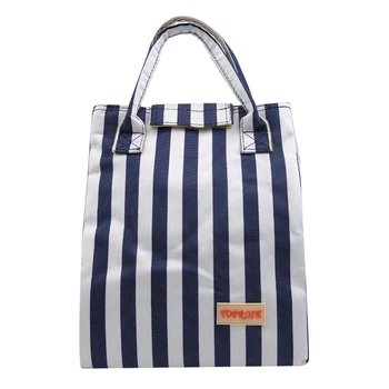 

Striped Print Lunch Bag Portable Cooler Insulated Picnic Bento Tote Travel Fruit Drink Food Fresh Organizer Accessories Supplies