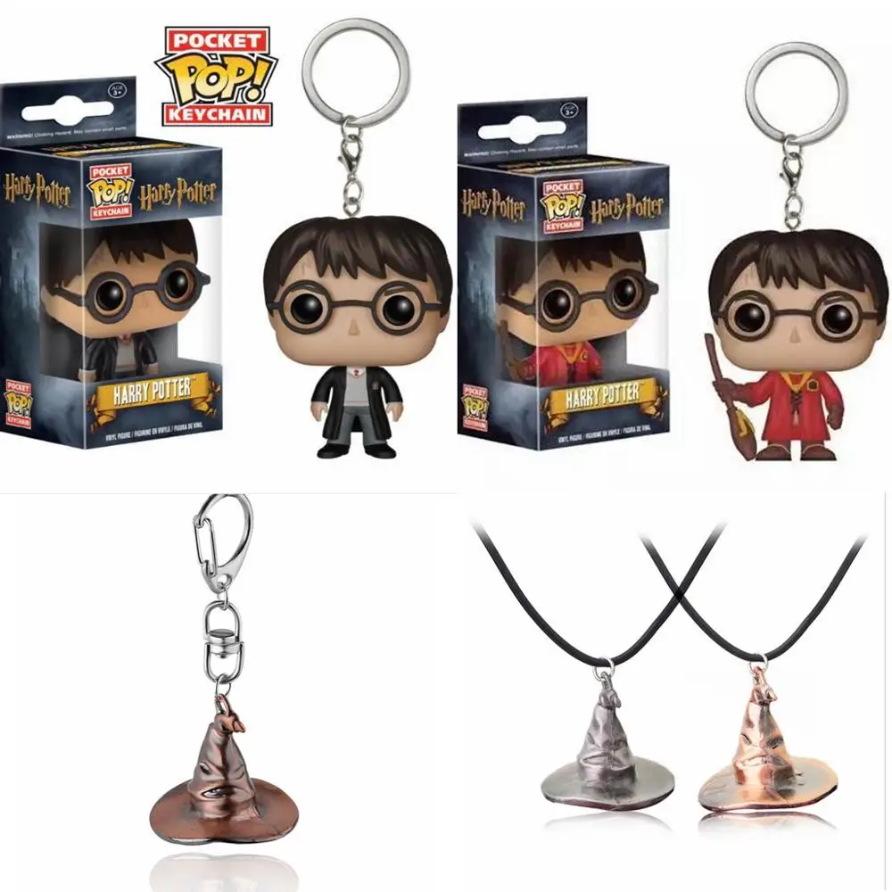 Movie Harri Potter Action Figures Keychain Necklace Magic Hat Accessories Toys Children Birthday Party Gift Girls Boys Metal Toy