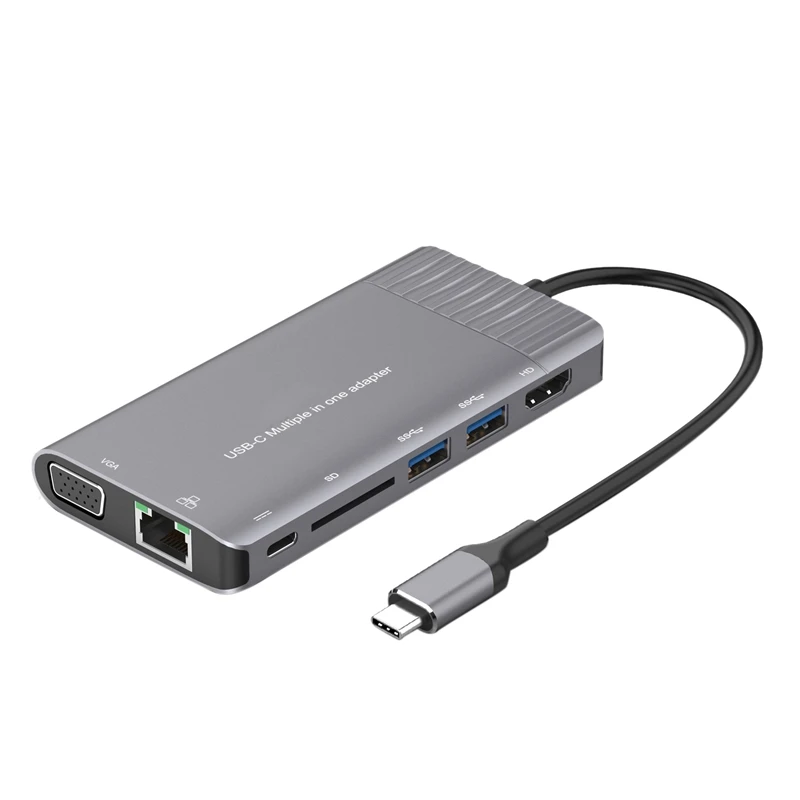 

USBC to 1000M Rj45 Gigabit Ethernet Hub HDMI 4K VGA SD 3.5mm Audio PD Charging Type C Dock for Macbook Galaxy S8 S9 S10 Dex Mode
