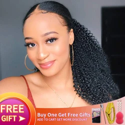 Brazilian Afro Kinky Curly Pony Tail Drawstring Ponytail Human Hair Afro Remy Clip In Ponytail Extensions For Women