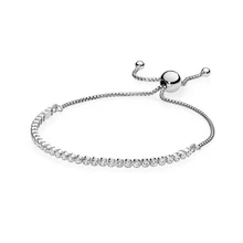 Новинка, новинка, 925 пробы, серебряный браслет, сверкающая нить, браслет, прозрачный CZ Бисер для женщин, мода, сделай сам, подарок, ювелирное изделие