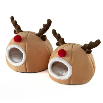 

Cat Nest Unique Elk Shape Comfortable Tent For Pet Long Plush Dog Basket Pet Cushion Cat Litter Kennel Christmas Gifts Home