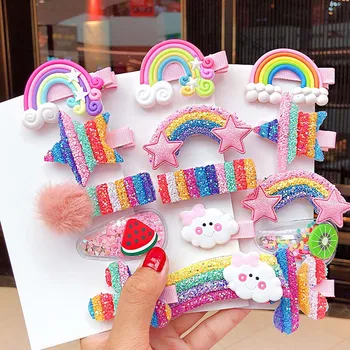 

Girls Cute Rainbow Star Flower Hairpins Children Sweet Hair Clips Barrette Hair Ornament Fashion Hair Accessories