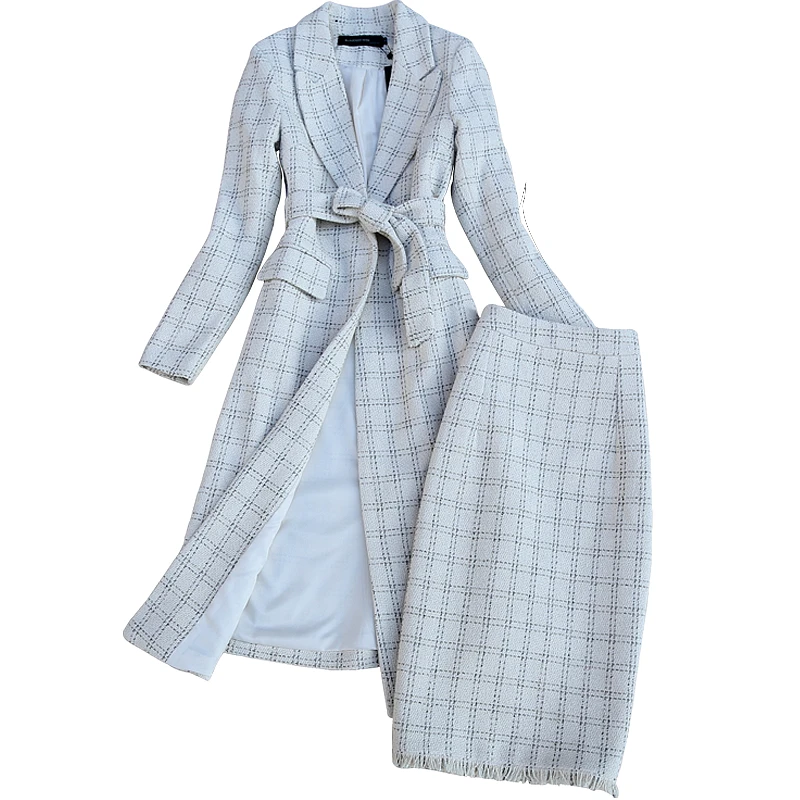 

Set Fashion plaid retro woolen suit autumn and winter new fashion slim long-sleeved tweed plaid coat suit + skirt two-piece