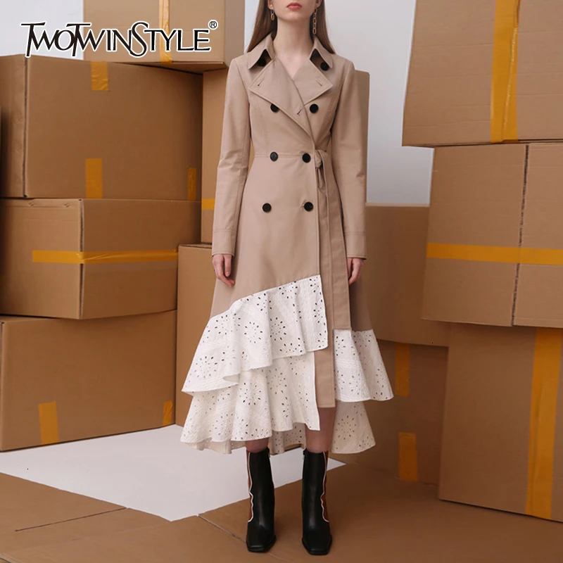 TWOTWINSTYLE Асимметричные ветровки для женщин воротник с лацканами длинный рукав