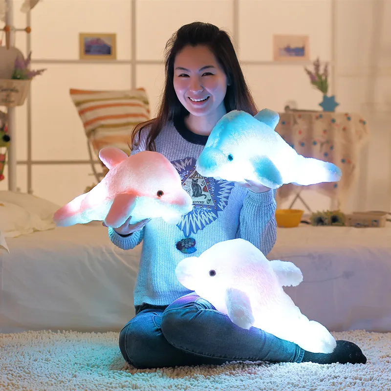45cm Creative Luminous Plush Dolphin Doll Glowing Pillow, LED Light  Animal Toys Colorful  Kids Children's Gift WJ453