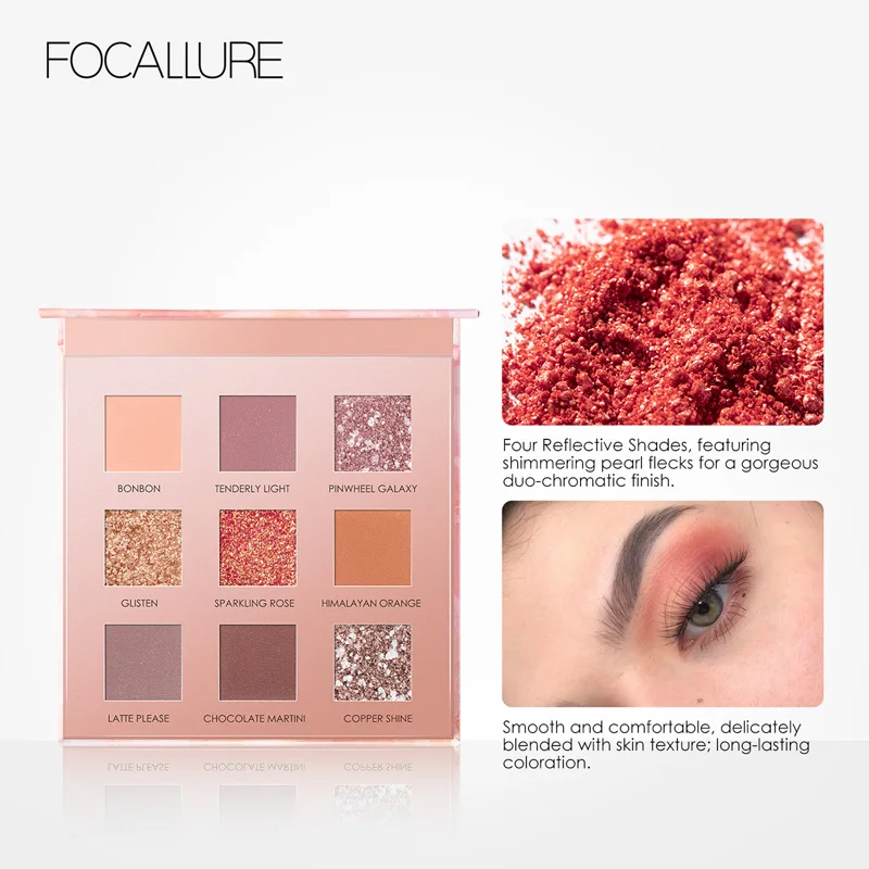 FOCALLURE Sunrise тени для век палитра 9 цветов блеск матовый Пигмент Тени для век макияж Рассыпчатая Пудра Тени для век Палитра