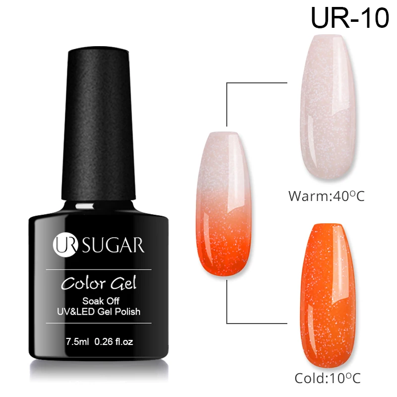 UR10 Ur Sugar, 7,5 мл, Термальный блестящий гель, снежинка, меняющий температуру, УФ Гель-лак, кошачий глаз, гель, замачиваемый, УФ светодиодный, Гель-лак - Цвет: UR10