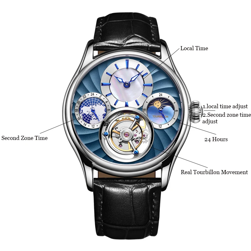Настоящее Tourbillon Механический ручной взвод мужчины часы лучший бренд класса люкс