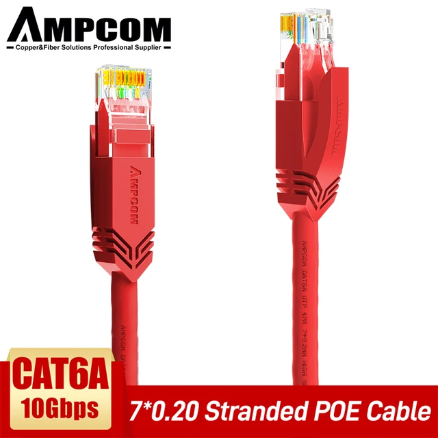 AMPCOM CAT6A Ethernet Cable 10Gbps RJ45 LAN Network Cable, High Speed Gaming UTP Patch 24AWG Strand Wire for Computer, PS5, Xbox UTP Red