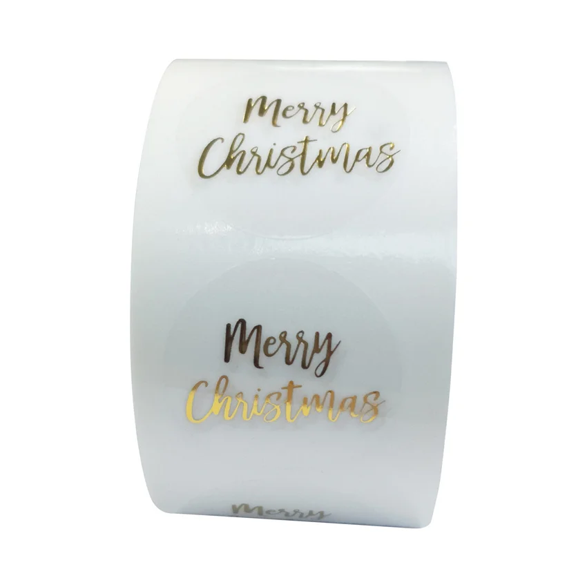Round Clear Merry Christmas Stickers 100-500pcs Sealing Label Stickers for XMAS Cards Box Package Wedding Party Christmas Gifts christmas tree clear stamps