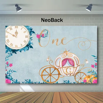 

NeoBack First Birthday Photo Background Children Clock Carriage Floral Backdrop Newborn Baby Party Banner Photography Backdrops