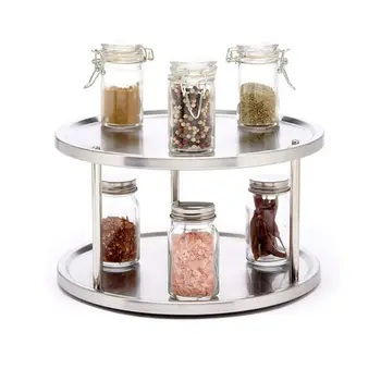 

Stainless Steel 2 Tier Spices Turntable 360 Degree Rotating Fruit Tray Turning Table Kitchen Storage Rack Organizer