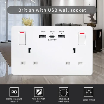 

USB Wall Power Socket Double UK Standard Outlet Switched Universal Double Wall Socket 3.6A USB And Teypc Double Plug For Home