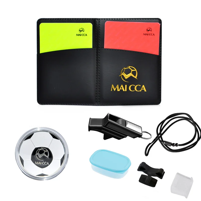 Soccer referee cards referee whistles MAICCA Referee Equipment Soccer referee whistle Cards Football Pencil Notebook Football Champion Pick Edge Finder Coin