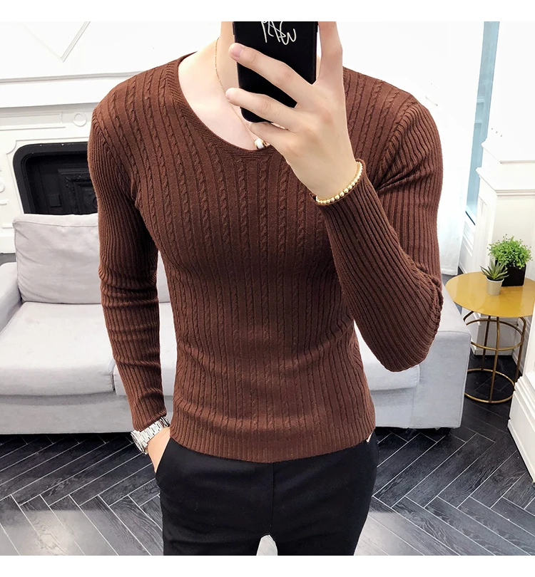 Hot Sale Men Casual Sweater Fashion Long Sleeve Pull Homme Streetwear Slim Fit V Neck Knitting Sweaters Mens Clothing 2XL