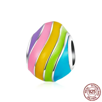 

CodeMonkey Easter Series 925 Sterling Silver Rainbow Color Enamel Egg Charm for Original Bracelet Girl Festival Gifts C223