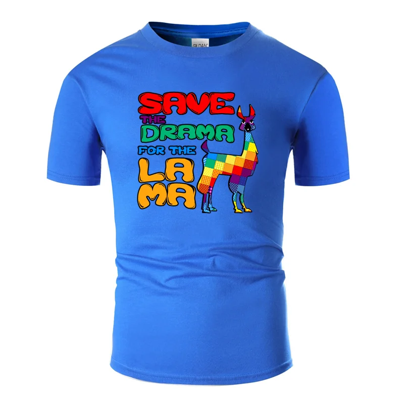 Men-Blue Новинка, модная повседневная футболка с надписью «save the drama for the lama», новинка, Мужская футболка, хлопок, против морщин, топы в стиле хип-хоп - Цвет: Men-Blue