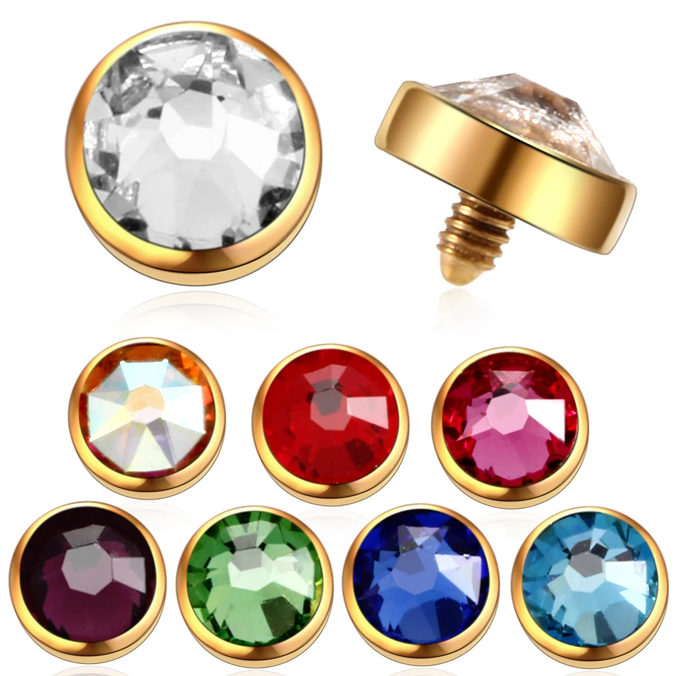 1pc Titanium Gold Microdermal Piercing Fashion 4mm Gem Micro Dermal