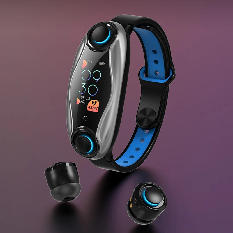 

2 In 1 Smart Band Watch Wristbands HiFi Stereo Earphones Wireless Headsets Fitness Touch Screen Wristbands Luxury Men Women