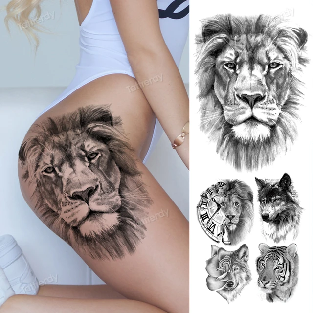 Lion Head Leg Tattoo