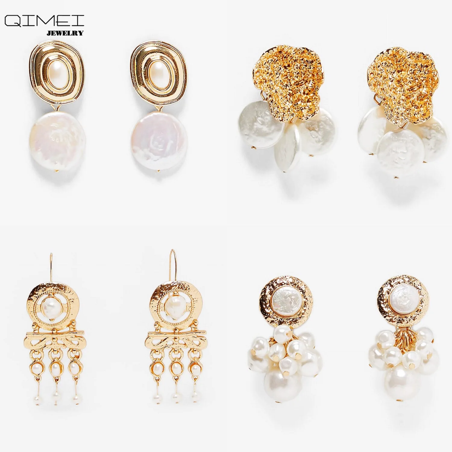 

FN Peal Drop fashion irregular round Earrings 2019 For Women Brincos drop Earrings with Gold metal Handmade Statement Jewelry