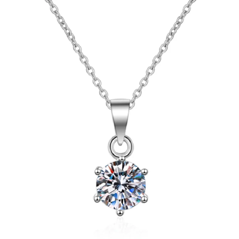 silver 925 jewelry Round moissanite Pendants 1.00ct D VVS 925 silver necklace Classic six claw pendant for Women