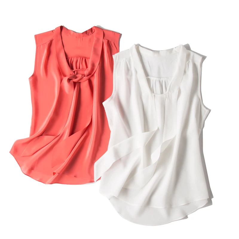 

Silviye Silk Ribbon Small Shirt Top Female Silk Floating Lead Temperament Solid Color Straight Slimming Sleeveless T-shirt Vest