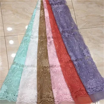 

Sequined green red Net Lace African Sequins Lace Fabric For Indian Women Party Evening Dress Material French Guipure Mesh Laces