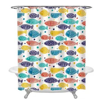 

Shower Curtain, Colorful Cute Fish Kid Style Curtain Polyester Water Fabric with 12 Hooks