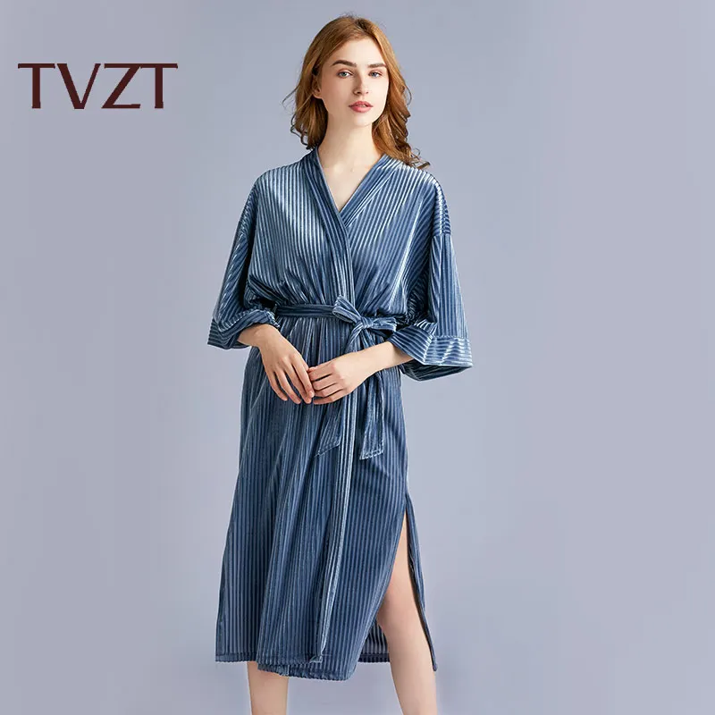 Tvzt 2020 новая полосатая ночная рубашка Женская Осенняя зимняя бархатная с длинным