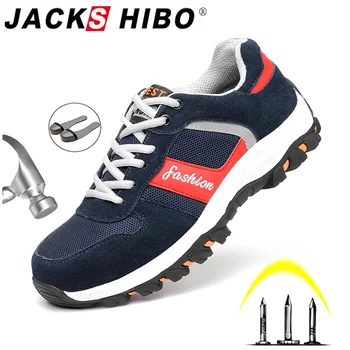 

JACKSHIBO Men Safety Shoes Steel Toe Cap Work Shoes Outdoor Anti-smashing Security Work Boots Male Construction Shoes Boots Work