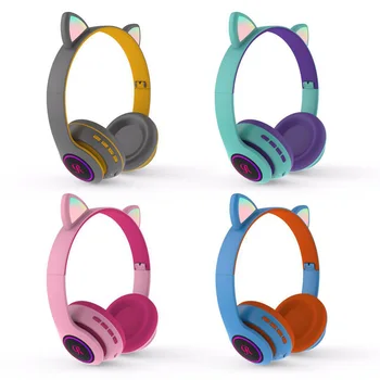 

Bluetooth 5.0 New Arrival LED Cat Ear Noise Cancelling Headphones 3.5mm Plug With Mic Young People Kids Headset Support TF Card