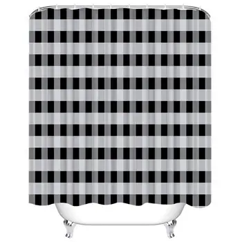 

Shower Curtain Sets Buffalo Check Black and White Gingham Pattern Teblechloth Illustration Polyester Fabric Decor with 12 Hooks