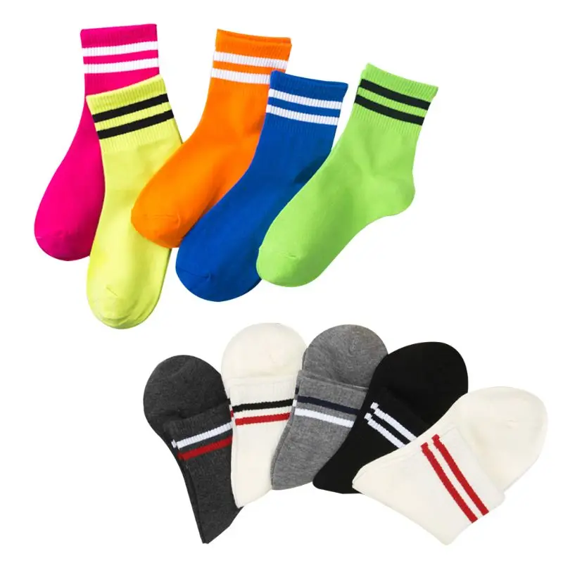 5Pair/Set Adults Soft Cotton Low Cut Ankle Socks Fluorescent Retro Sports Socks