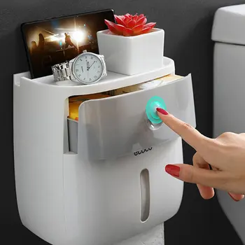 

Double Tissue Box Waterproof Shelf No Punching Wall Mounted Toilet Paper Tray Bathroom Tissue Box Shelf