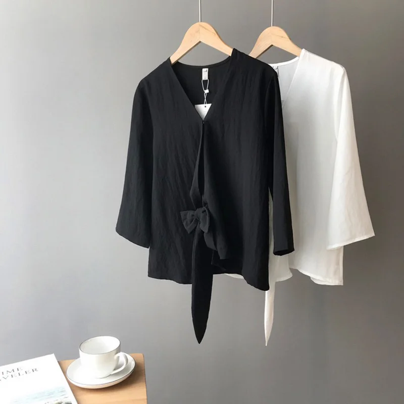 

Autumn And Spring Female Boyfriend Women V-Neck Shirt Long Turn-down Collar Blusas Ladies Slim Shirt Thin Tender Elegant Tops