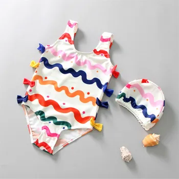 

Kids Girls Pink Swimsuit Kawaii Color Bowknot Beach Swimwear Baby Child Beachwear Bikini Sets Girls Bathing Suit With Beanie Hat