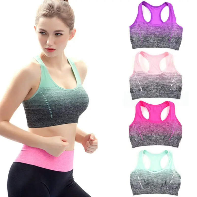 Sports Bra High Stretch Fitness Padded Breathable Top Women Running Yoga Gym Seamless Crop Bras Gradient Sport | Женская одежда