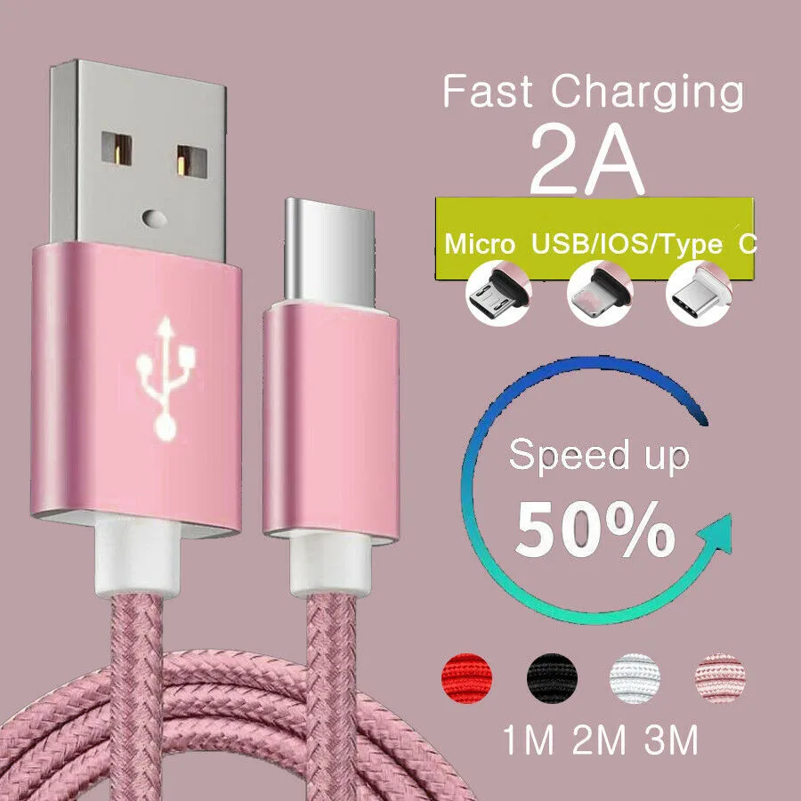 1 м 2 м 3M Плетеный Быстрый зарядный кабель для iPhone 5S 6 7 8 X 2A